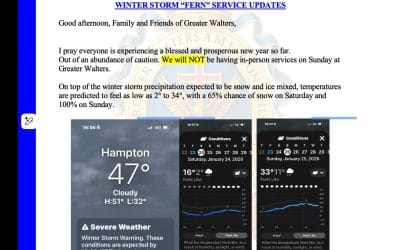 Winter Storm “FERN” Virtual ONLY Services Update 01-25-2026